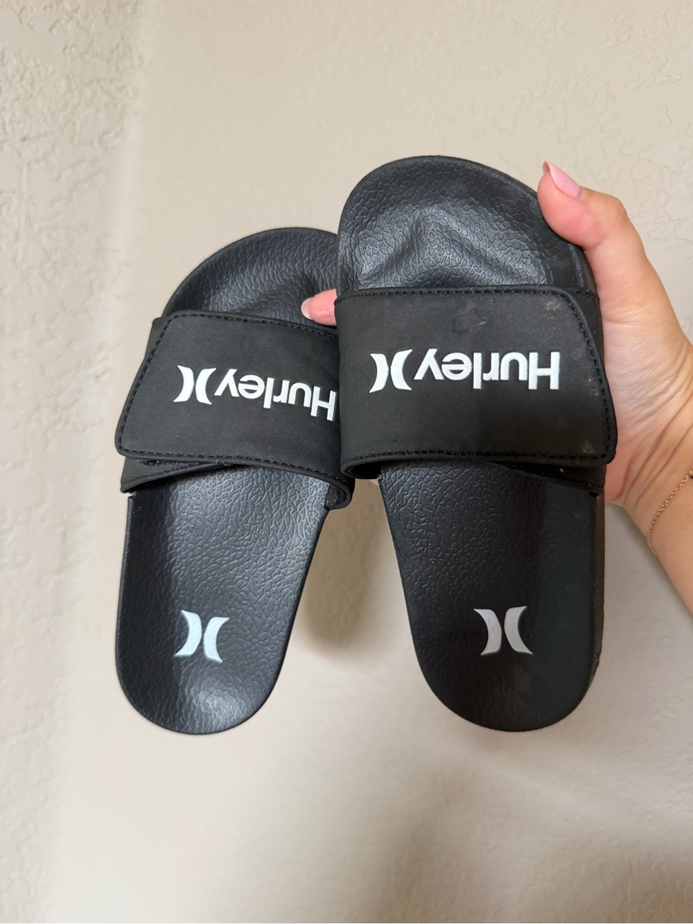 Boys Hurley Black Slide Sandals with White Logo